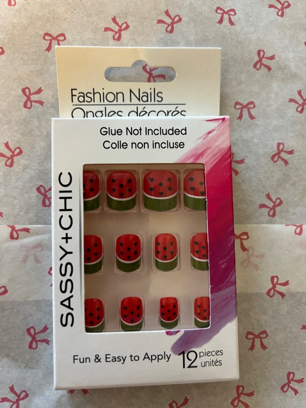 Red & Green Watermelon Fashion Nails - 12 Pieces
